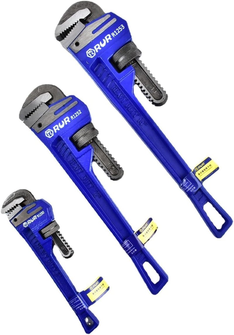 vomex 3Pcs 8&12&18-inch Heavy Duty Pipe Wrench Sets - Heavy Duty Straight Plumber Wrenches Set,Easy Adjusting,Tight Bite without Slipping - Image 1
